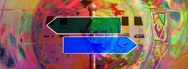Colorful abstract background with two arrow signs pointing left and rigth