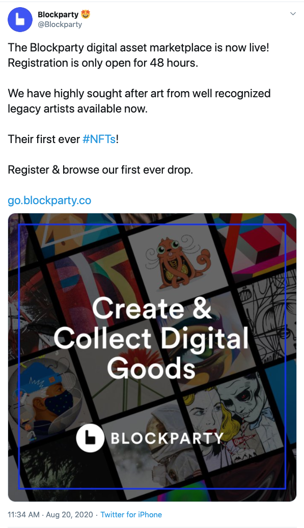 screenshot of tweet announcing limited time for joining BlockParty