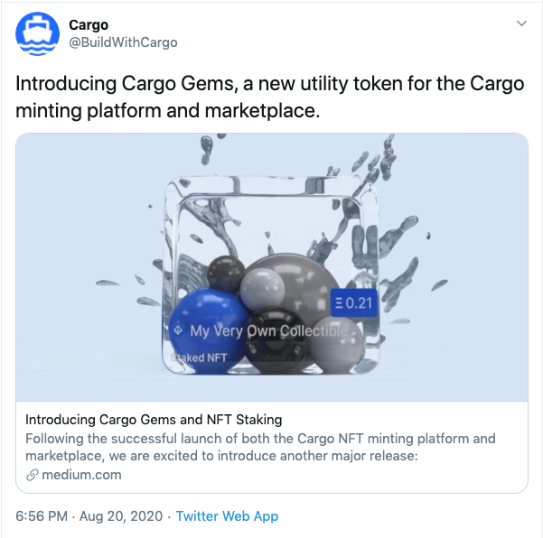 screenshot of tweet announcing cargo token launch